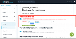 Admin fees per registration